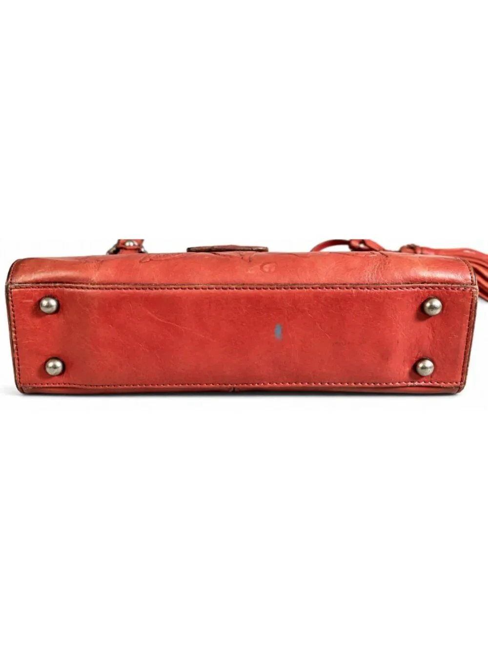 Patricia Nash Rienzo Satchel Rose Tooled Red Ochre Leather Tassel Handbag Purse